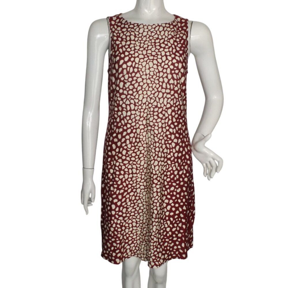 TOMMY BAHAMA Dress, M, Burgundy/White Spots, Sleeveless, Shift, Zipper